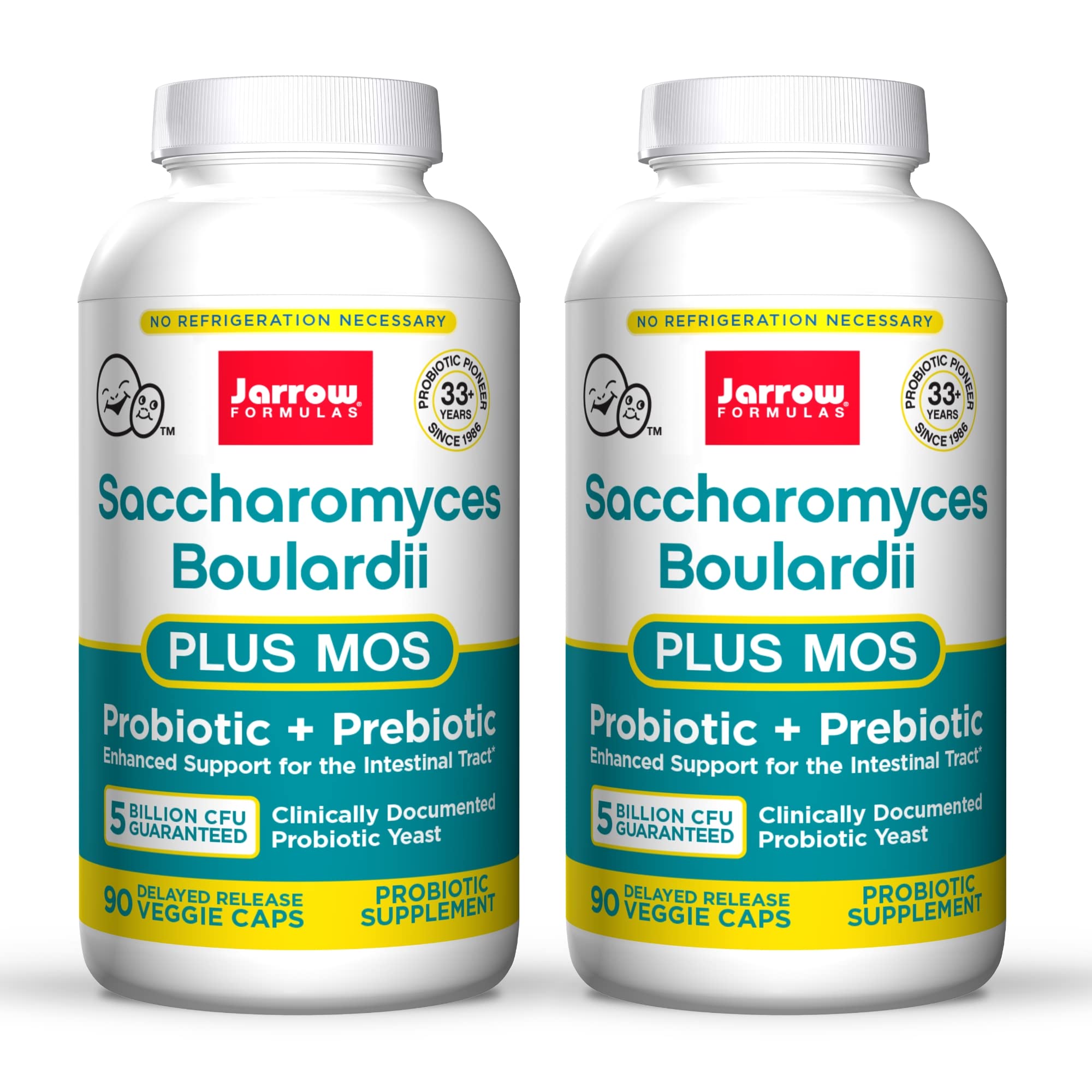 Jarrow Formulas Non Dairy Saccharomyces Boulardii+MOS Probiotic Supplement Provides Enhanced Support to The Intestinal Tract with 5 Billion Organisms Per Capsule (90 Veggie Caps) Pack of 2