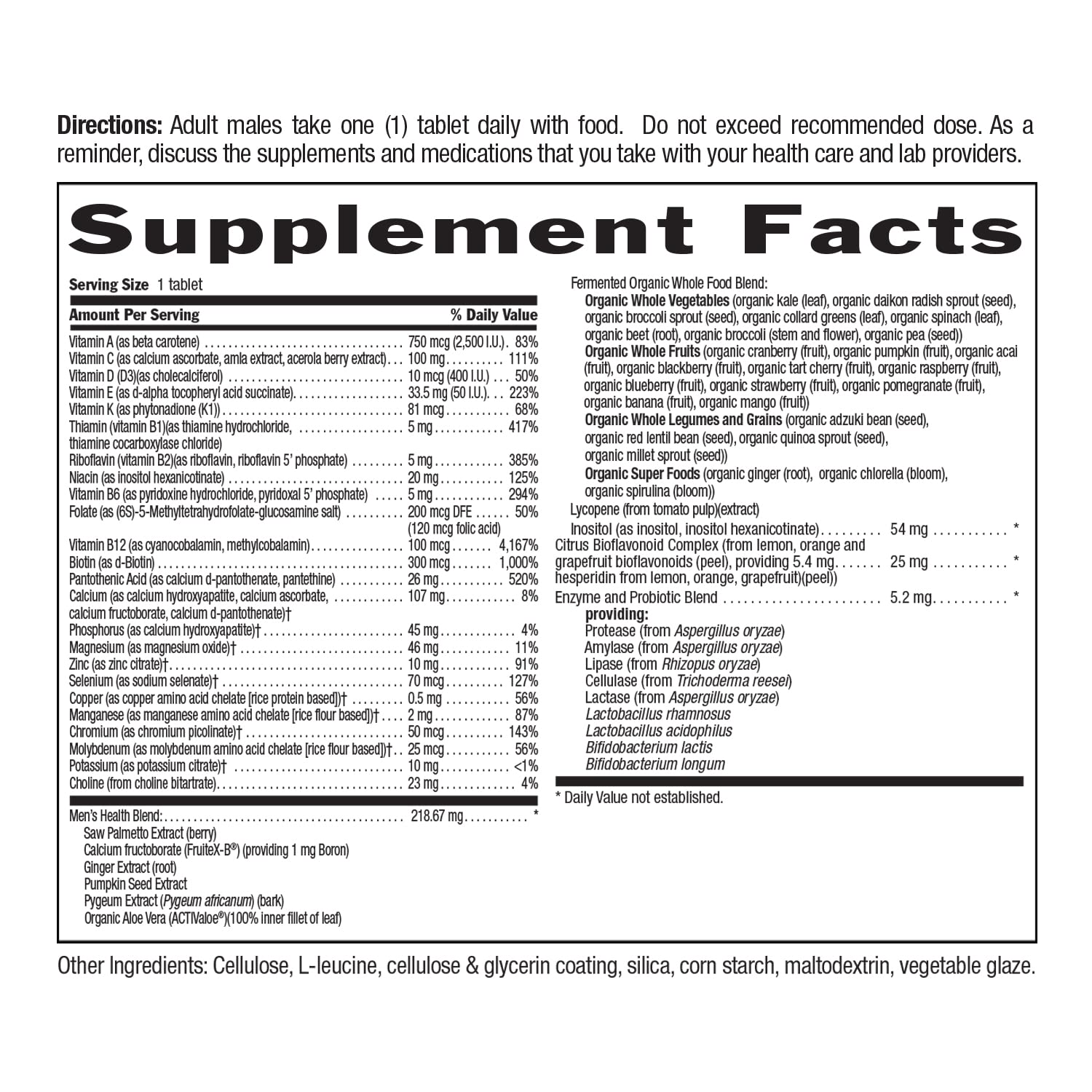 Country Life Core Daily-1, 6-in-1 Vegetarian Mens Multivitamins with Coenzymated B Vitamins for Energy, Immune Support, Over 30 Raw Whole Foods, 60 Tablets