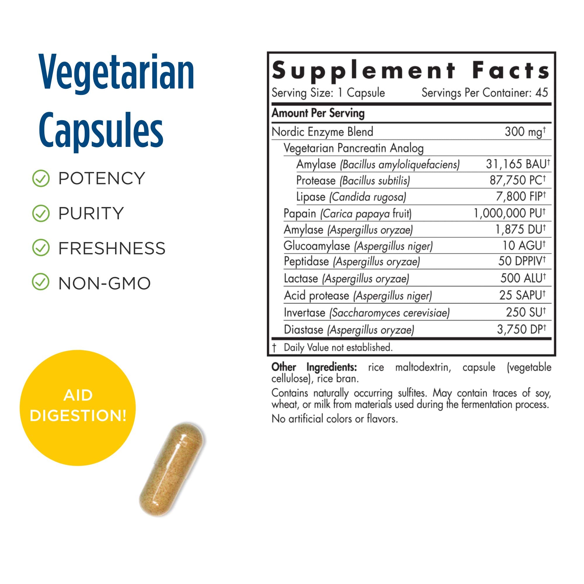 Nordic Naturals Nordic Flora Digestive Enzymes - 45 Capsules - Digestive Function, Optimizes Nutrient Availability - Non-GMO - 45 Servings