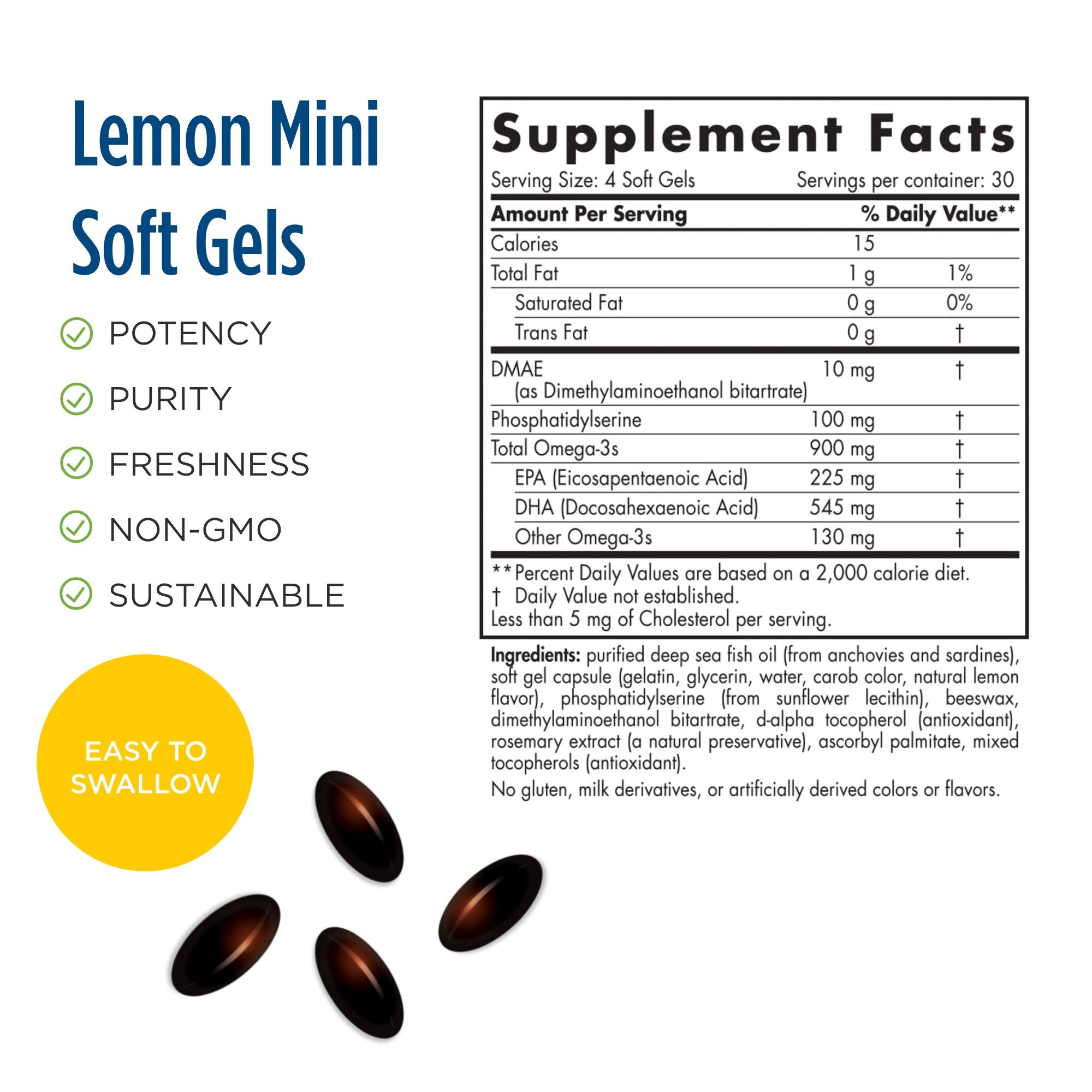 Nordic Naturals Omega Focus Jr, Lemon - 120 Mini Soft Gels - 900 mg Total Omega-3s with EPA, DHA, DMAE & Phosphatidylserine - Attention, Learning - Non-GMO - 30 Servings