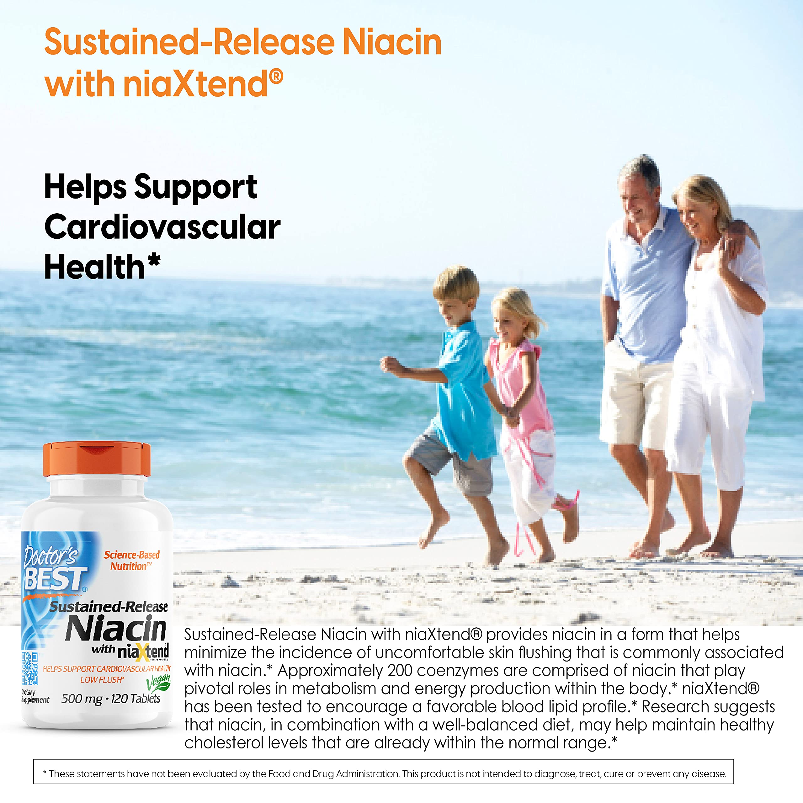 Doctor's Best Time-Release Niacin with niaxtend, Non-GMO, Vegan, Gluten Free, 500 mg, 120 Tablets